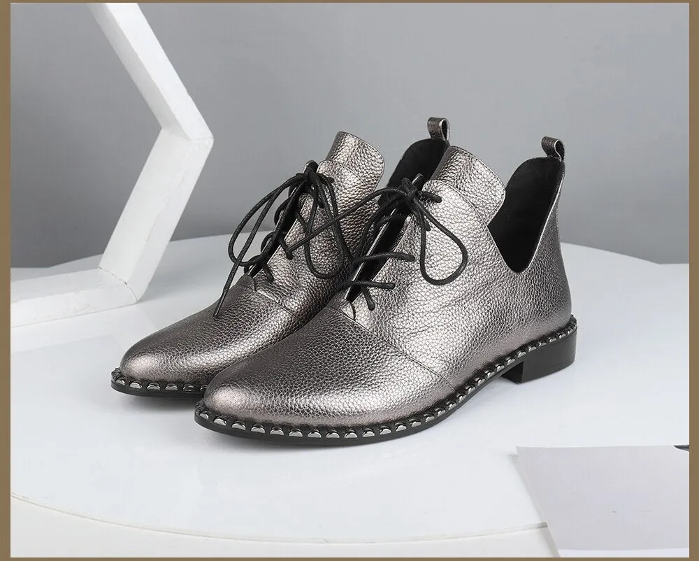Fashion New Flats Special Design High Quality Genuine Leather Lace-up Sexy Pointed Toe Shoes Comfortable Flats