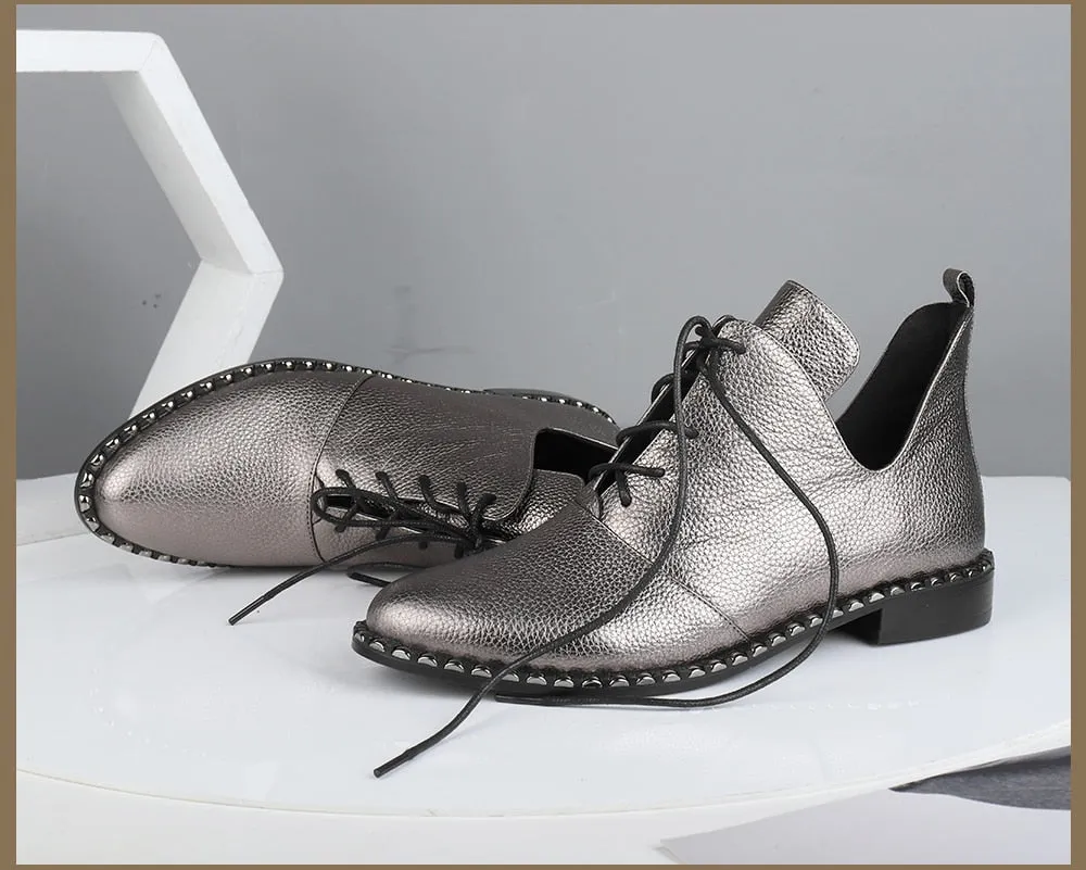 Fashion New Flats Special Design High Quality Genuine Leather Lace-up Sexy Pointed Toe Shoes Comfortable Flats