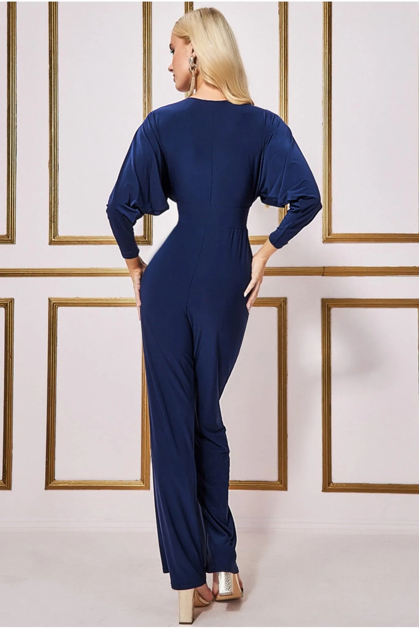 Goddiva Plunging V-neck Jumpsuit - Navy