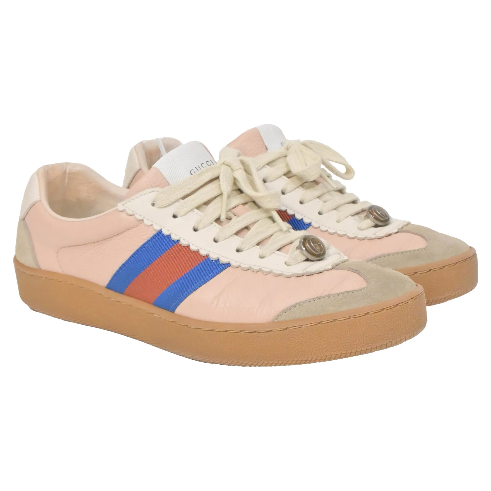 Gucci Web Low Top Sneakers in Pink Leather