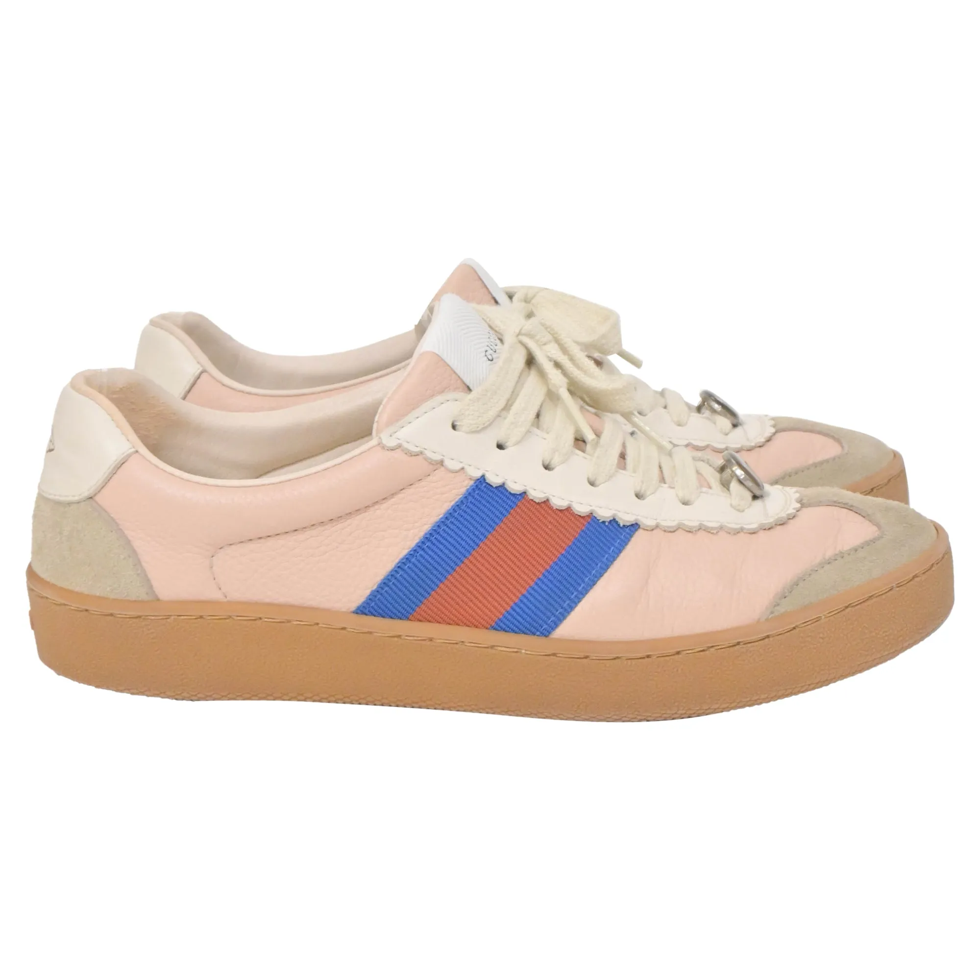 Gucci Web Low Top Sneakers in Pink Leather