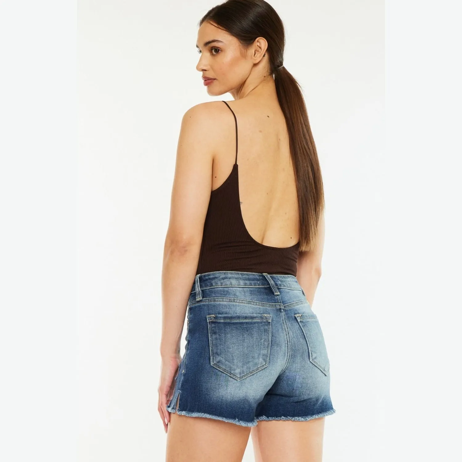 High Waist Raw Hem Denim Shorts