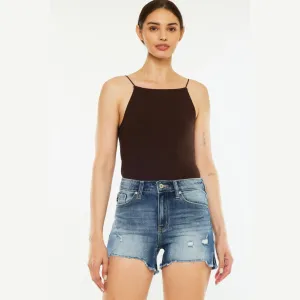 High Waist Raw Hem Denim Shorts
