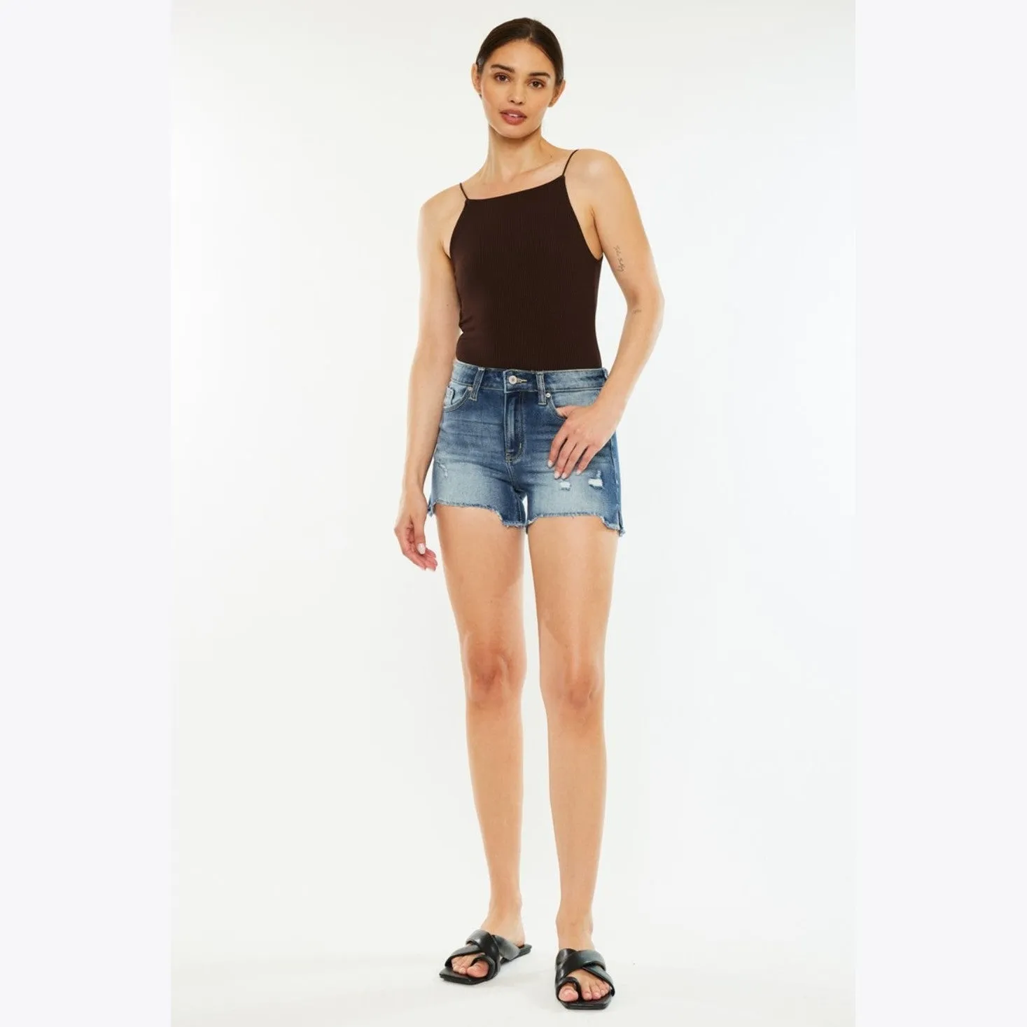High Waist Raw Hem Denim Shorts