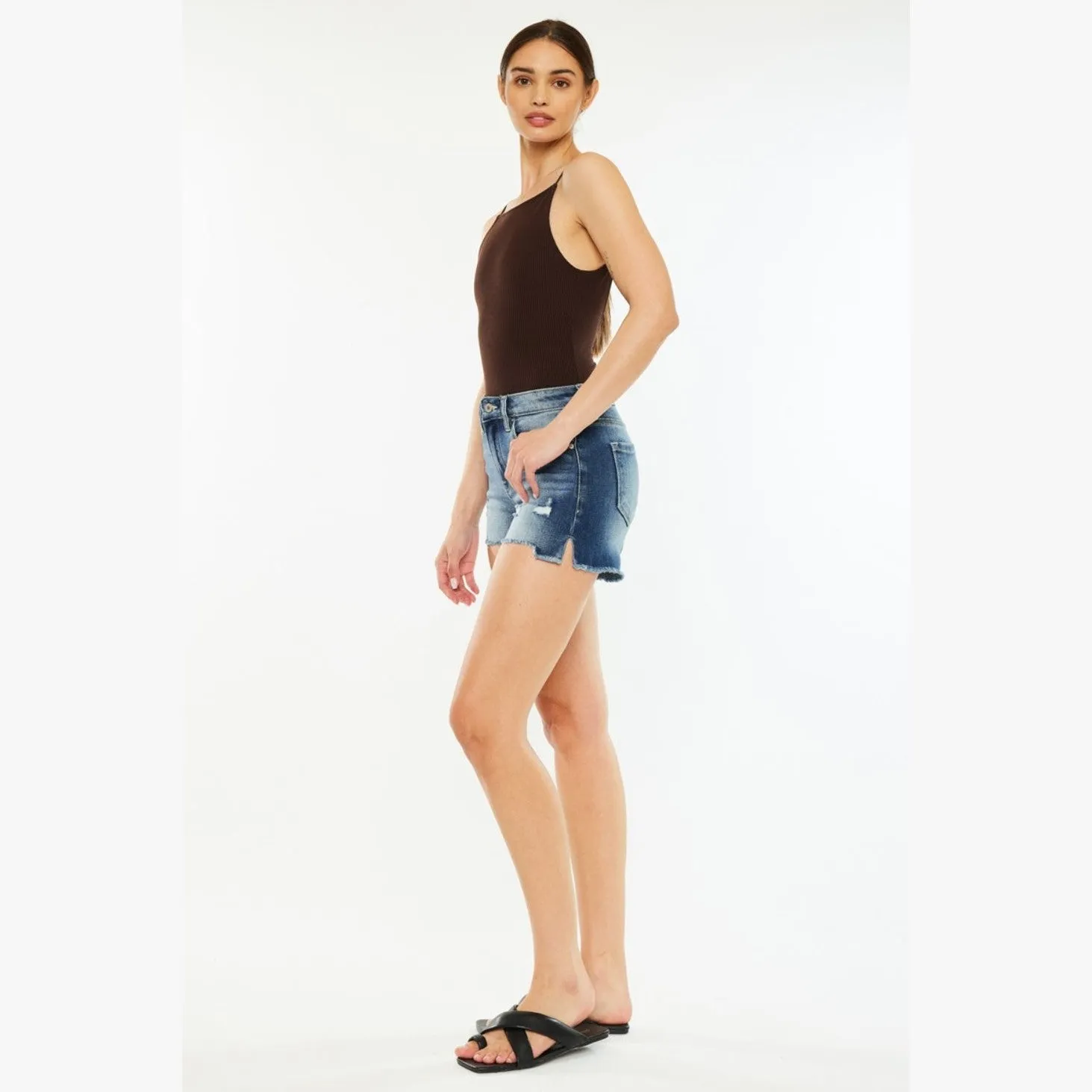 High Waist Raw Hem Denim Shorts