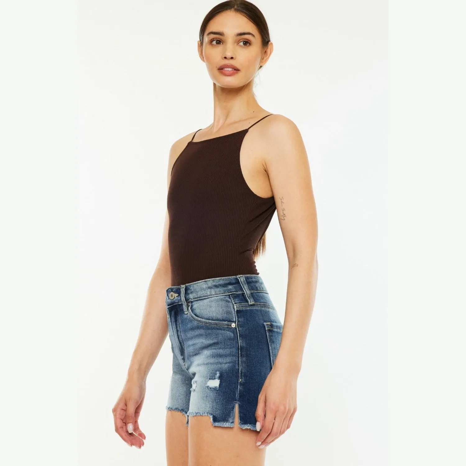 High Waist Raw Hem Denim Shorts