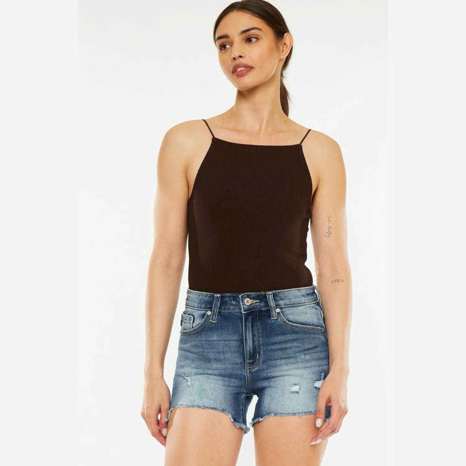 High Waist Raw Hem Denim Shorts