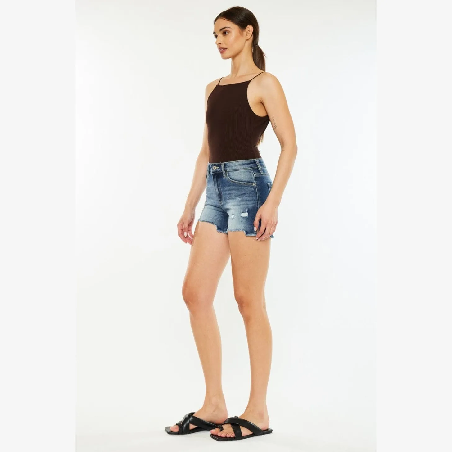 High Waist Raw Hem Denim Shorts