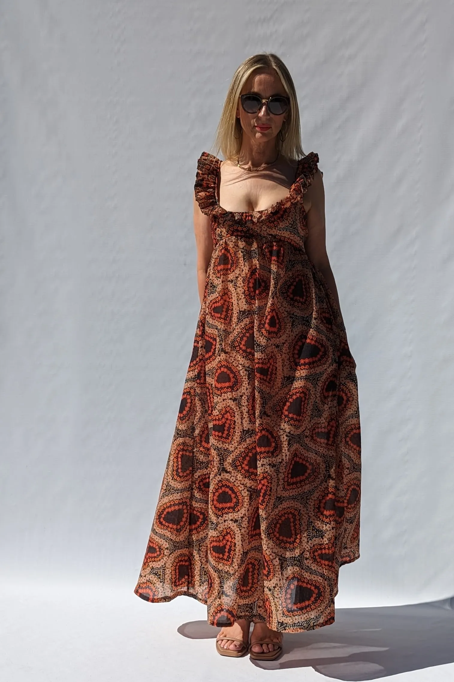 Jean Varon Early 70s Evening Summer Boho Maxi Patterned Dress
