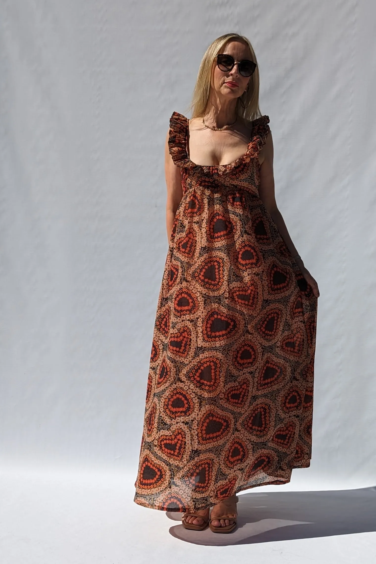 Jean Varon Early 70s Evening Summer Boho Maxi Patterned Dress