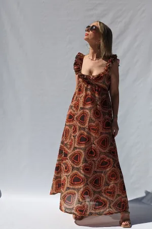Jean Varon Early 70s Evening Summer Boho Maxi Patterned Dress