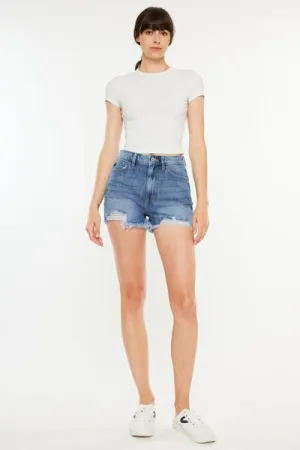 Joni Distressed Raw Hem High Waist Denim Shorts