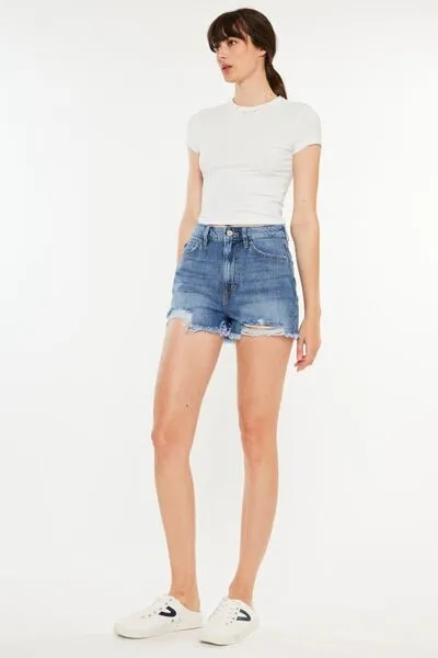 Joni Distressed Raw Hem High Waist Denim Shorts