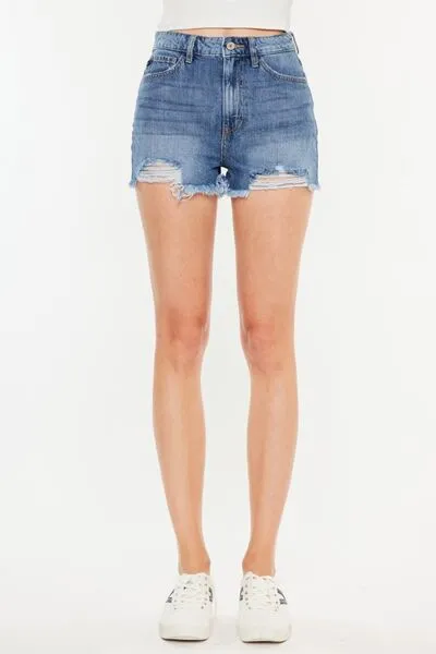 Joni Distressed Raw Hem High Waist Denim Shorts
