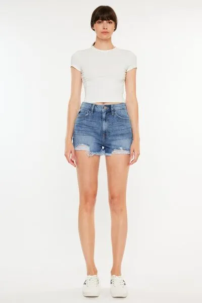 Joni Distressed Raw Hem High Waist Denim Shorts