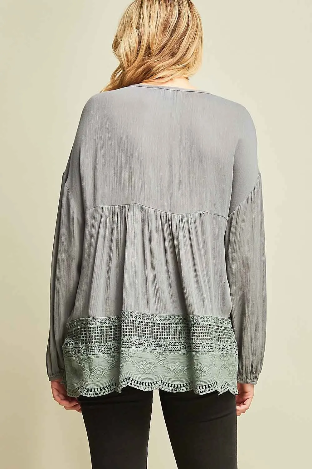 Lace Tunic Top With Tassel Ties by Entro