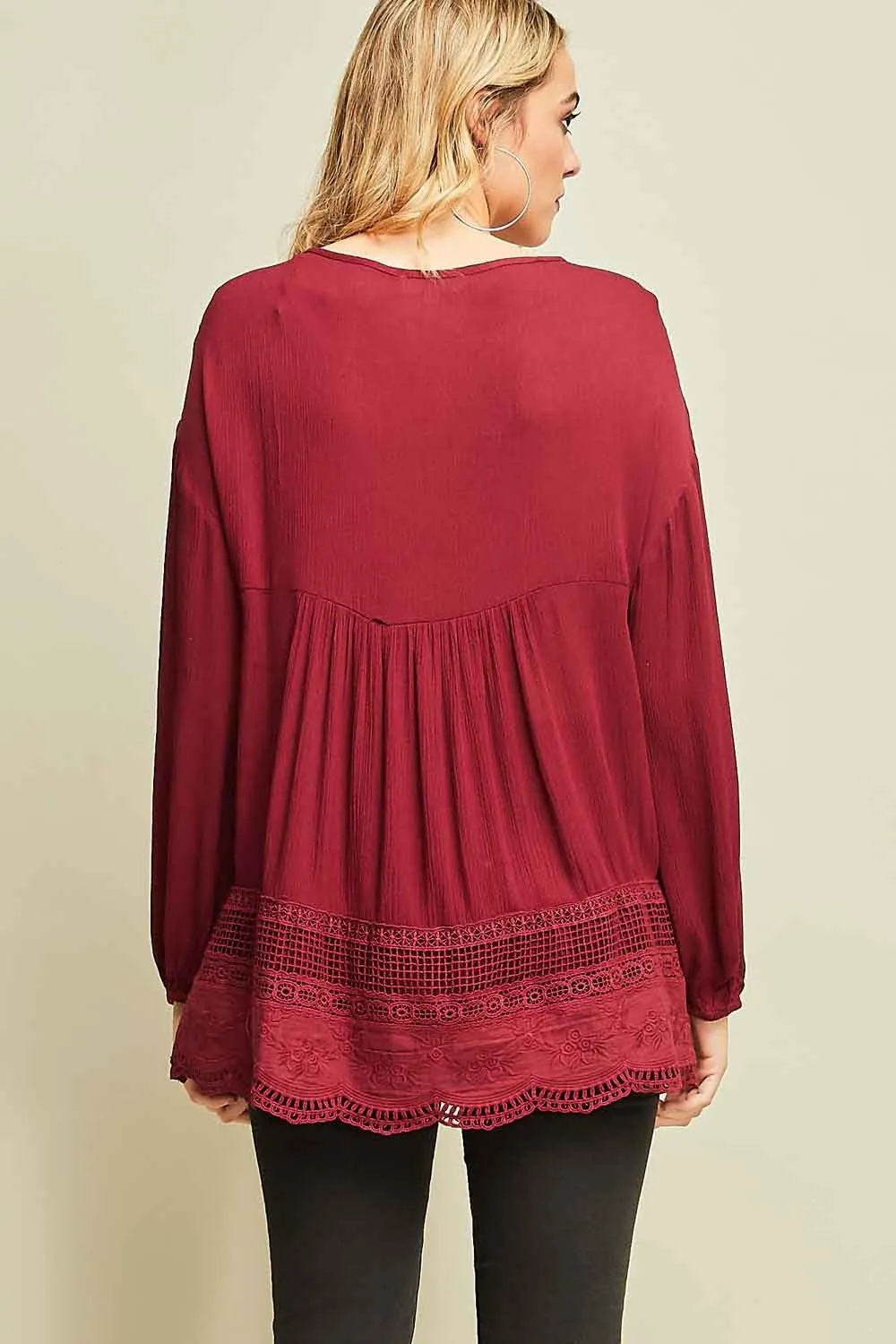 Lace Tunic Top With Tassel Ties by Entro