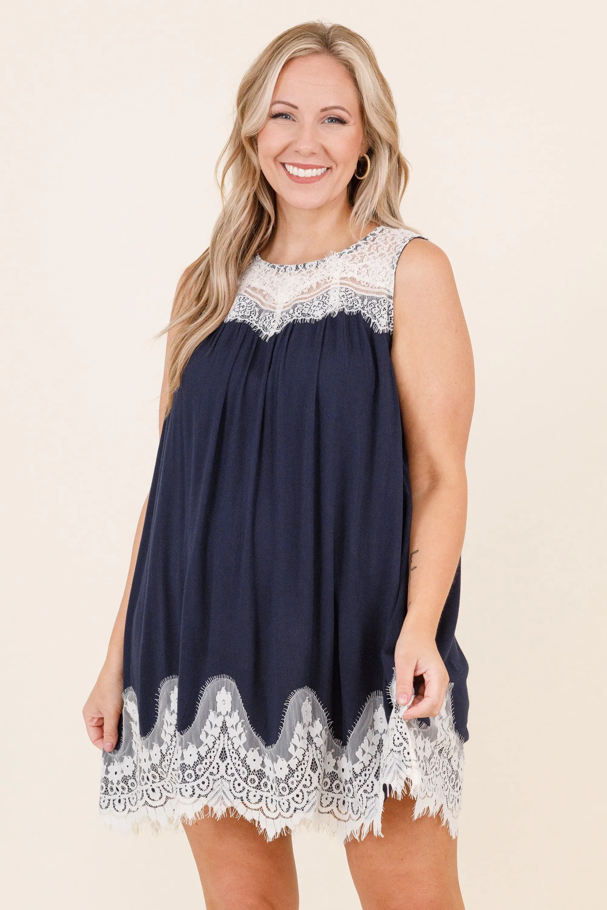 Laced With Love Dress, Navy