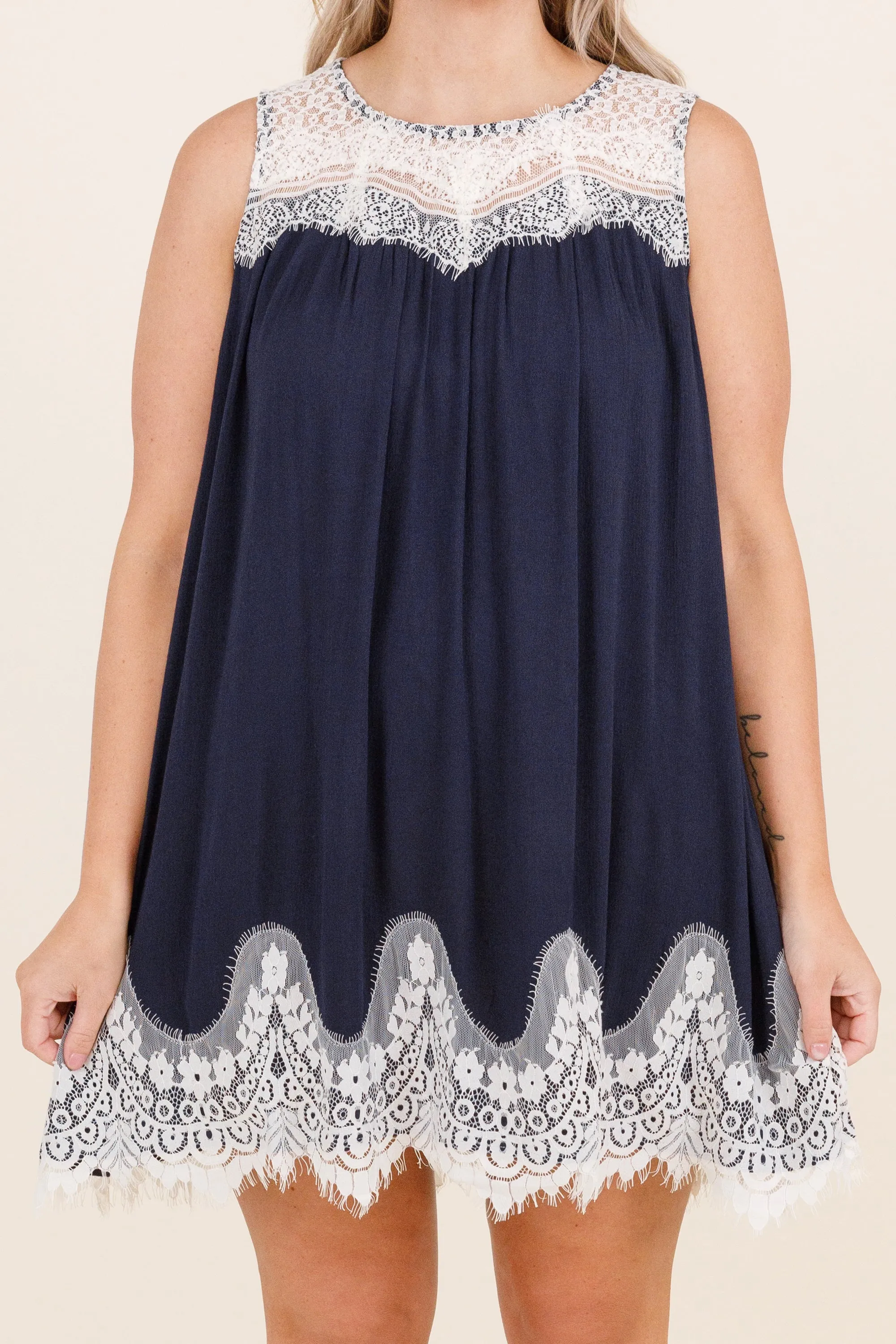 Laced With Love Dress, Navy