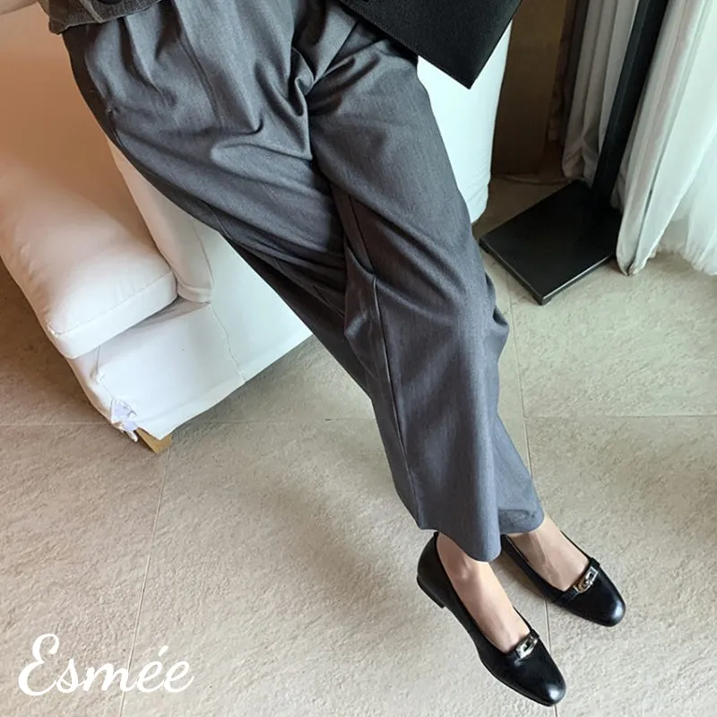 Leather Ballet Flats with Silver Plated Buckle