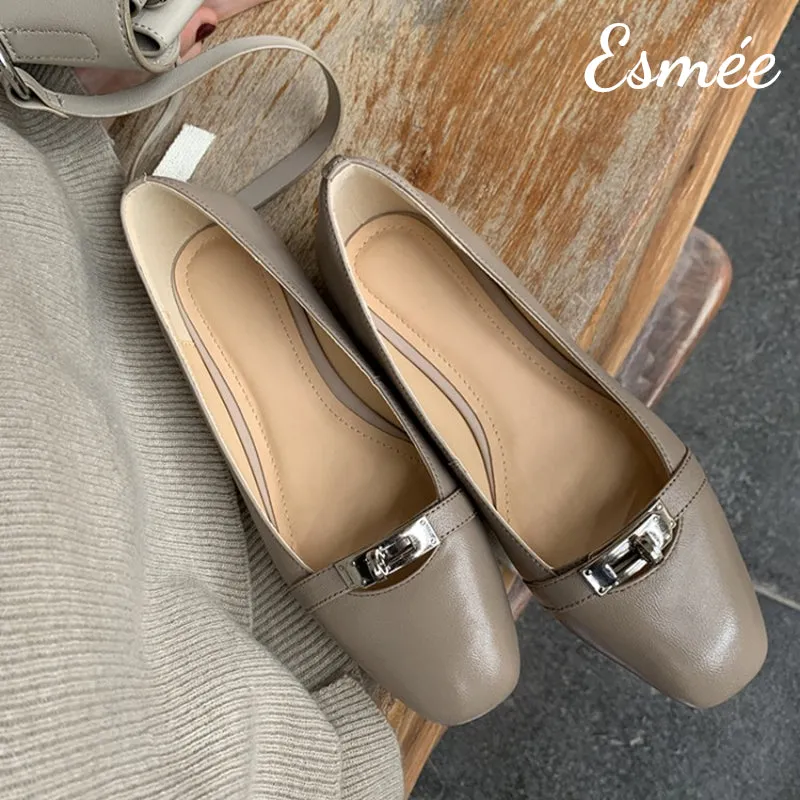 Leather Ballet Flats with Silver Plated Buckle