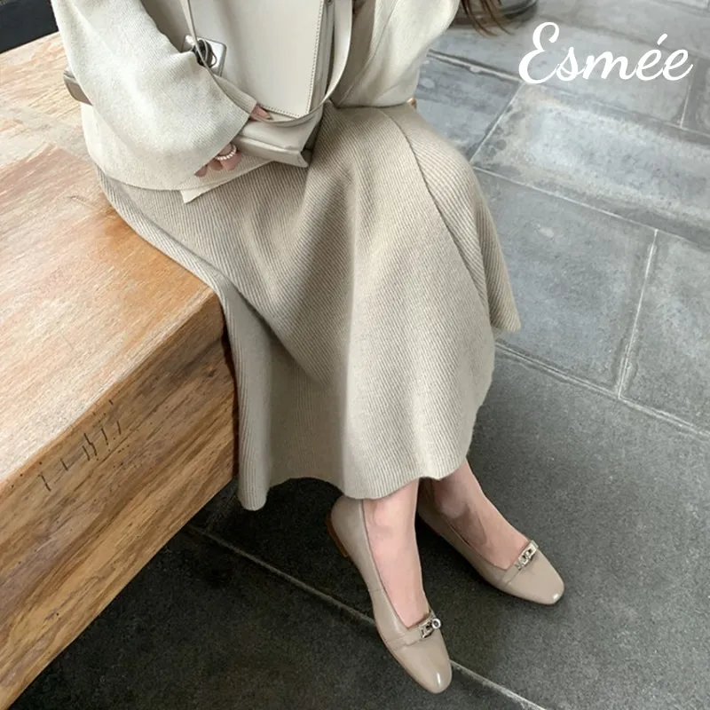 Leather Ballet Flats with Silver Plated Buckle