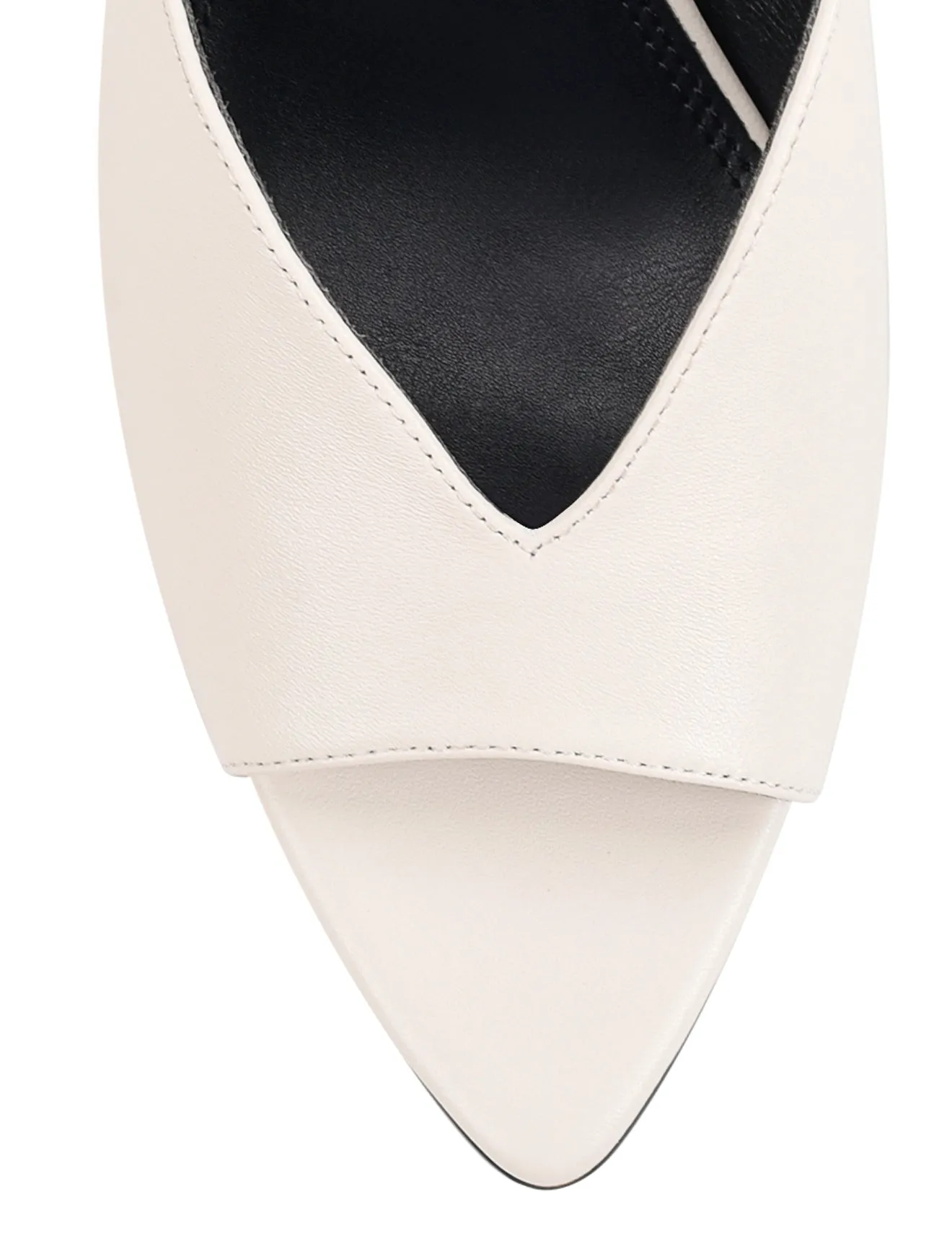 Mabel Point Toe Mules - Chalk White Leather