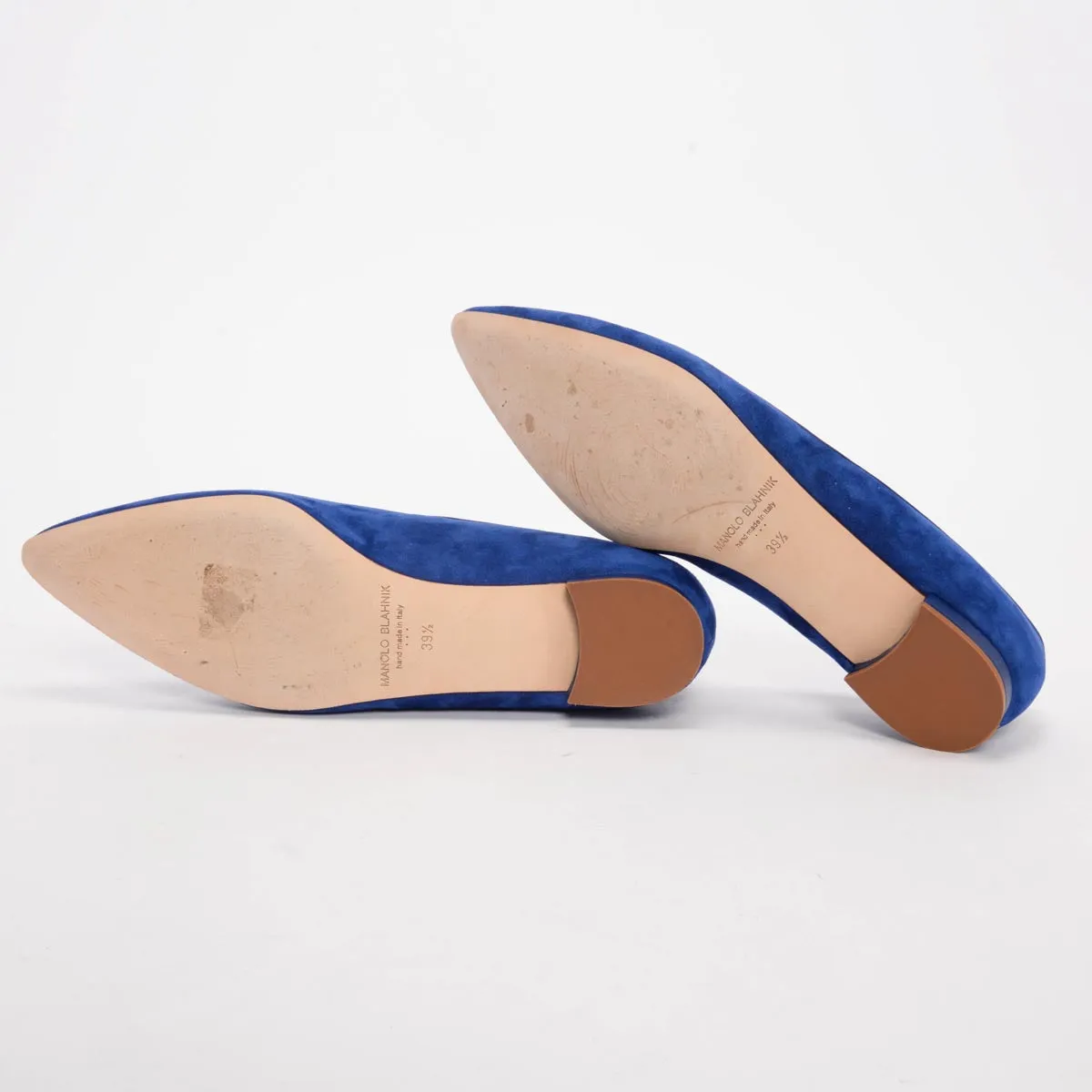 Manolo Blahnik Blue Suede Hoggy Flats 39.5