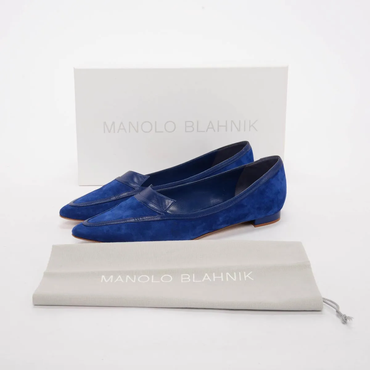 Manolo Blahnik Blue Suede Hoggy Flats 39.5