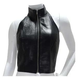 Michael Hoban 1980s Black Leather Zip-Up Top