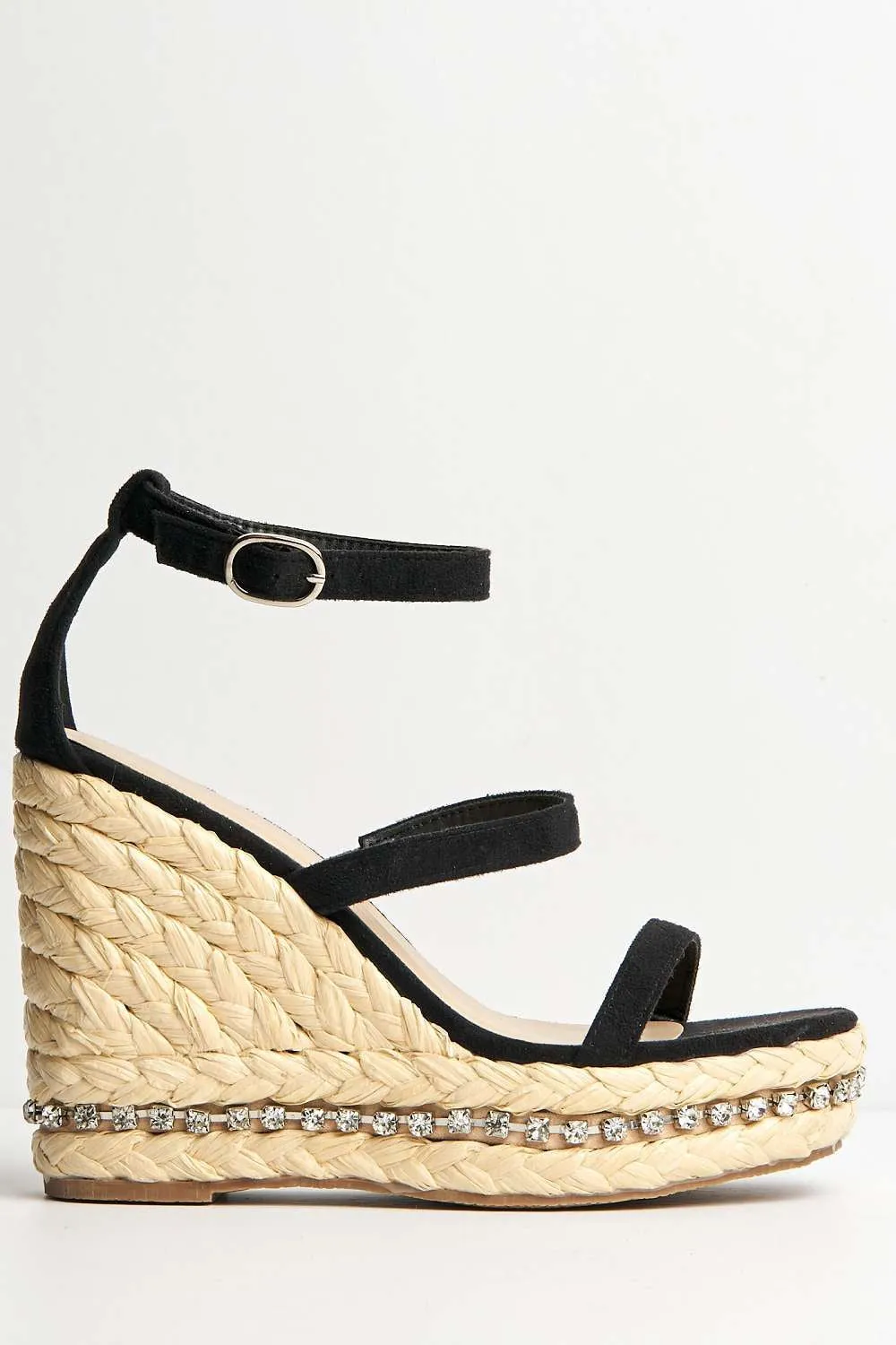 Michelle Espadrille Ankle Strap Stud Sole Sandal Wedge in Black