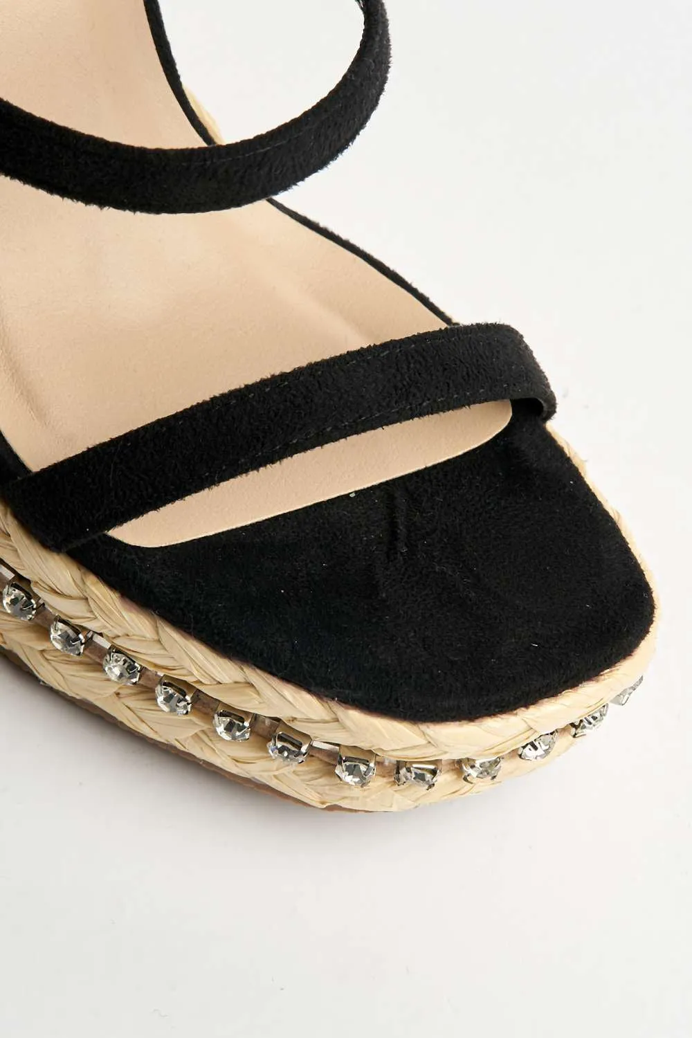 Michelle Espadrille Ankle Strap Stud Sole Sandal Wedge in Black