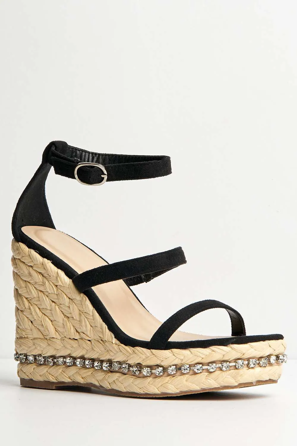 Michelle Espadrille Ankle Strap Stud Sole Sandal Wedge in Black