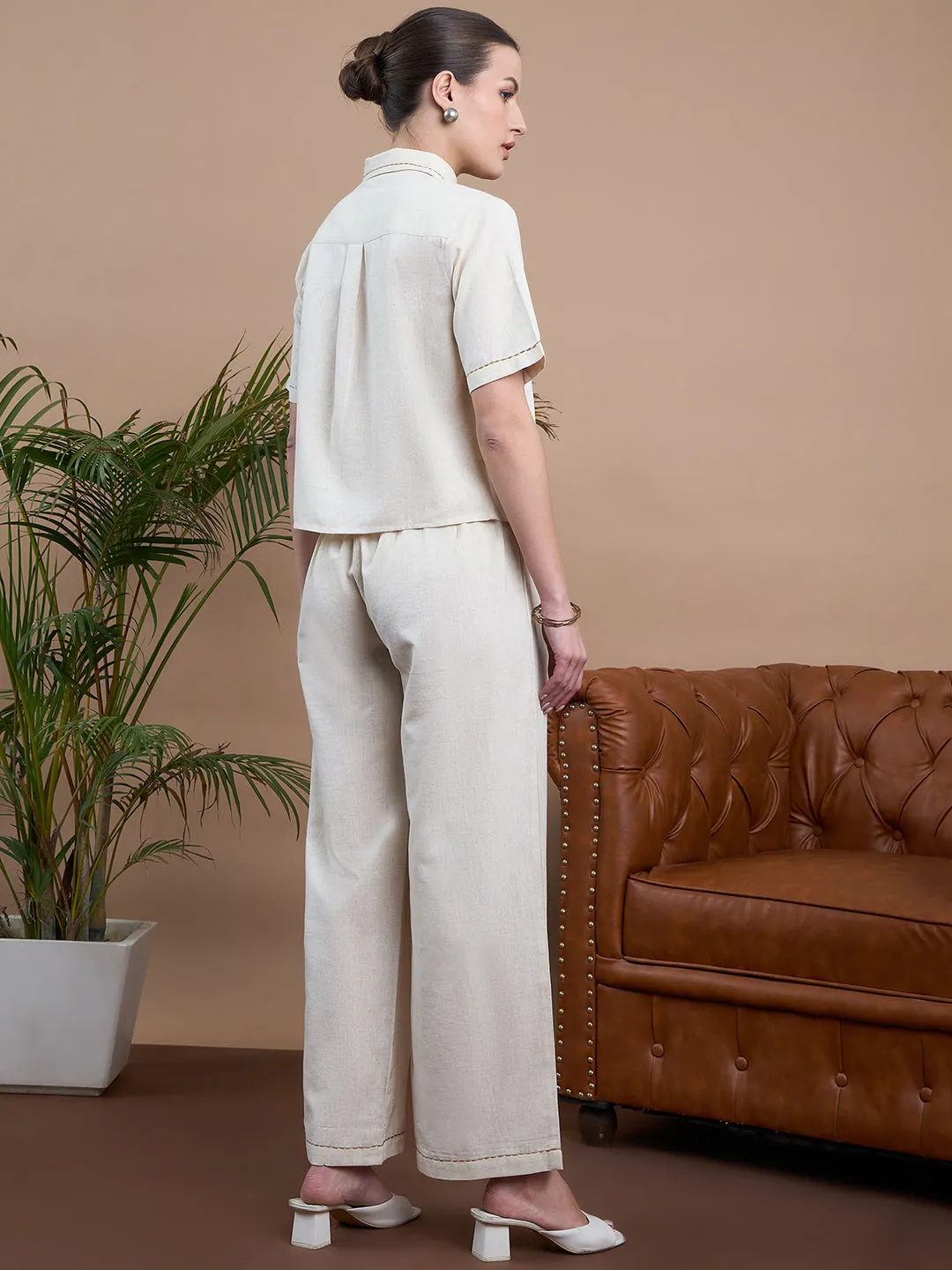 Noi Women Solid Shirt And Trouser Co-Ord Set