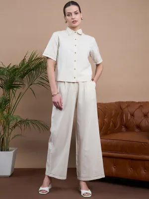 Noi Women Solid Shirt And Trouser Co-Ord Set