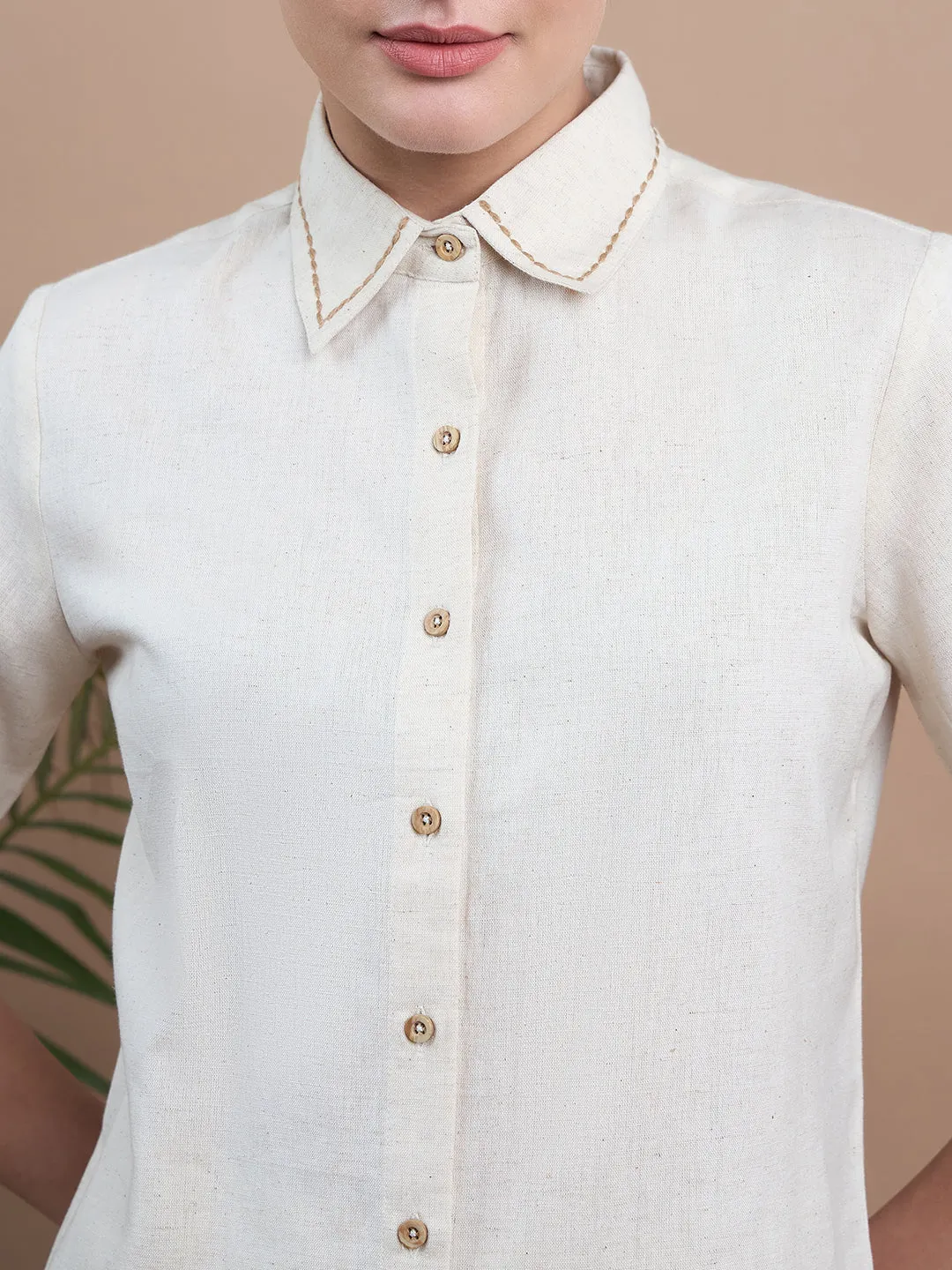 Noi Women Solid Shirt And Trouser Co-Ord Set