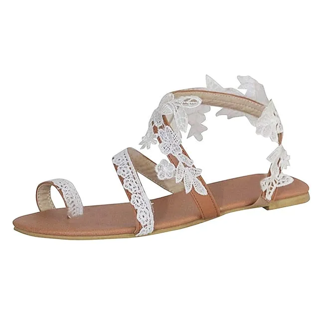 Purpdrank - Women's Wedding Shoes Sandals Boho Bohemia Beach Flat Sandals Plus Size Wedding Daily Beach Wedding Flats Wedding Sandals Bridal Shoes Summer Flower Flat Heel Open Toe Cute Elegant Classic Lace PU