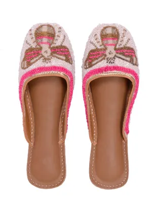 Queenbee - White Embellished Polyester Open Mules