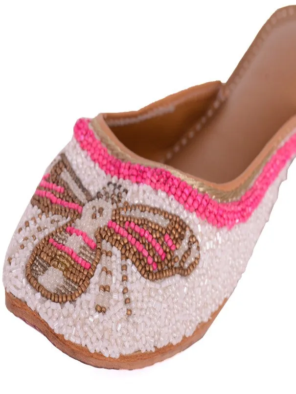 Queenbee - White Embellished Polyester Open Mules