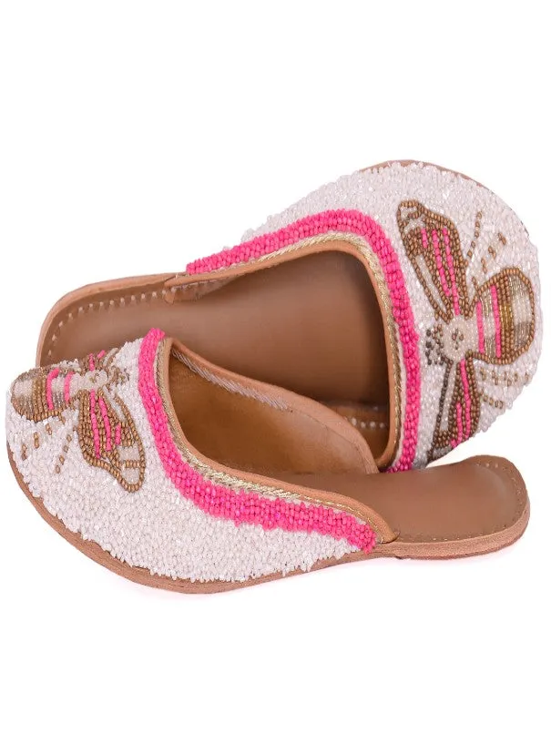 Queenbee - White Embellished Polyester Open Mules