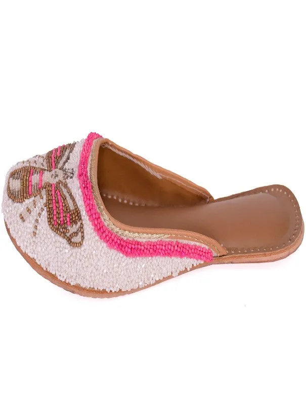 Queenbee - White Embellished Polyester Open Mules