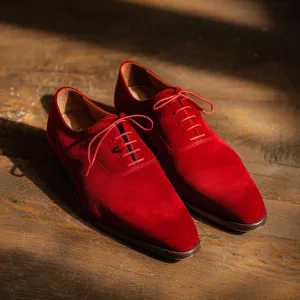 Red Suede Leather Quarto Lace-Up Oxford Shoes
