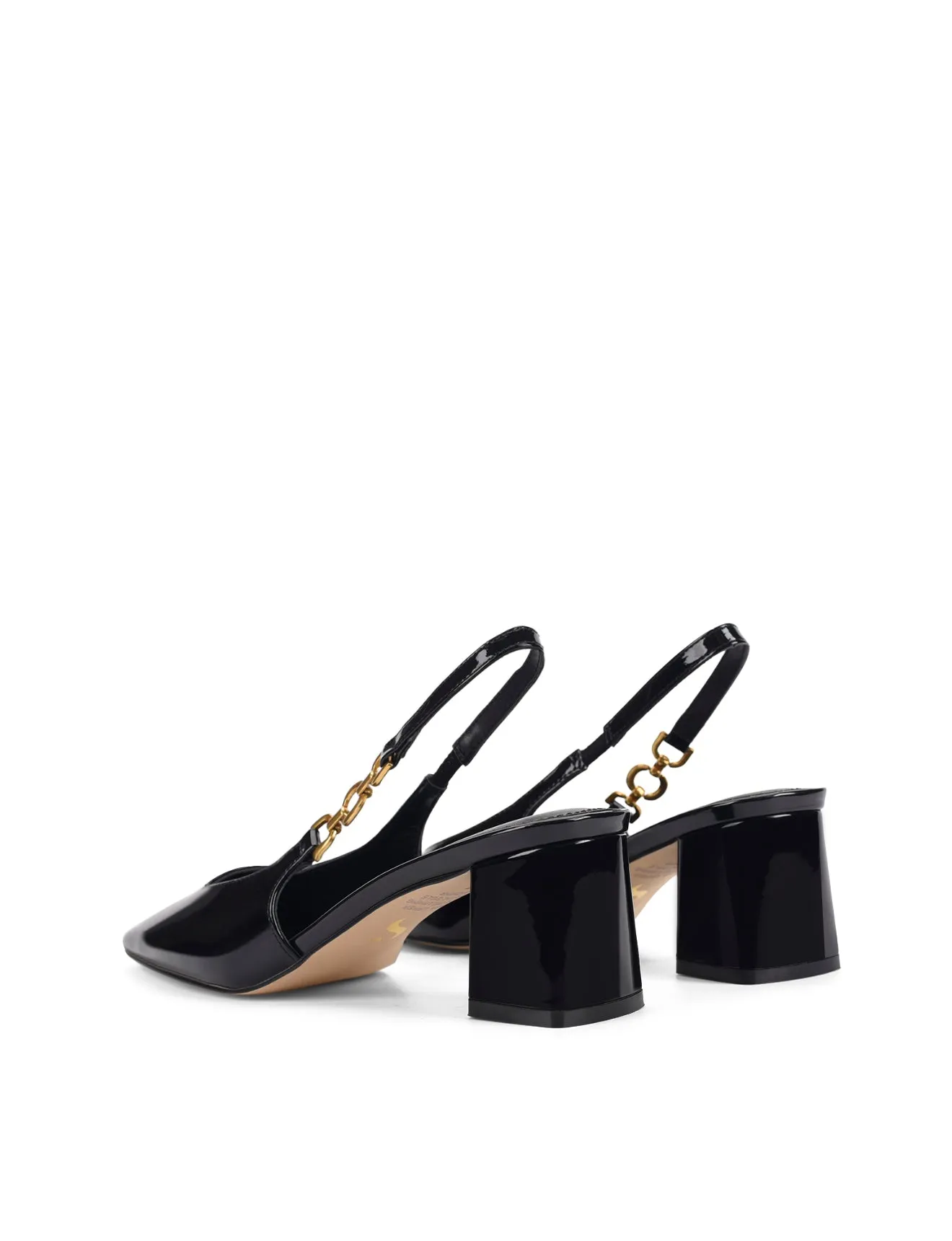 Renee Slingback Block Heels - Black Patent Leather