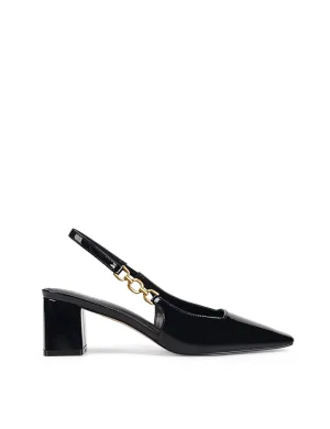Renee Slingback Block Heels - Black Patent Leather