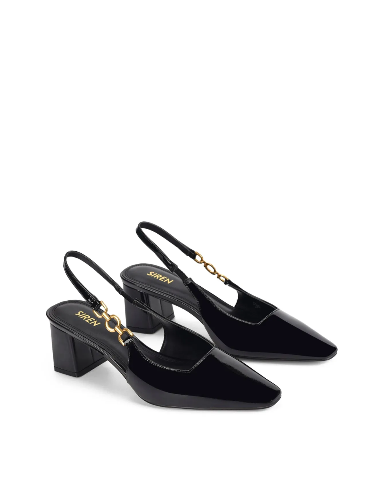 Renee Slingback Block Heels - Black Patent Leather