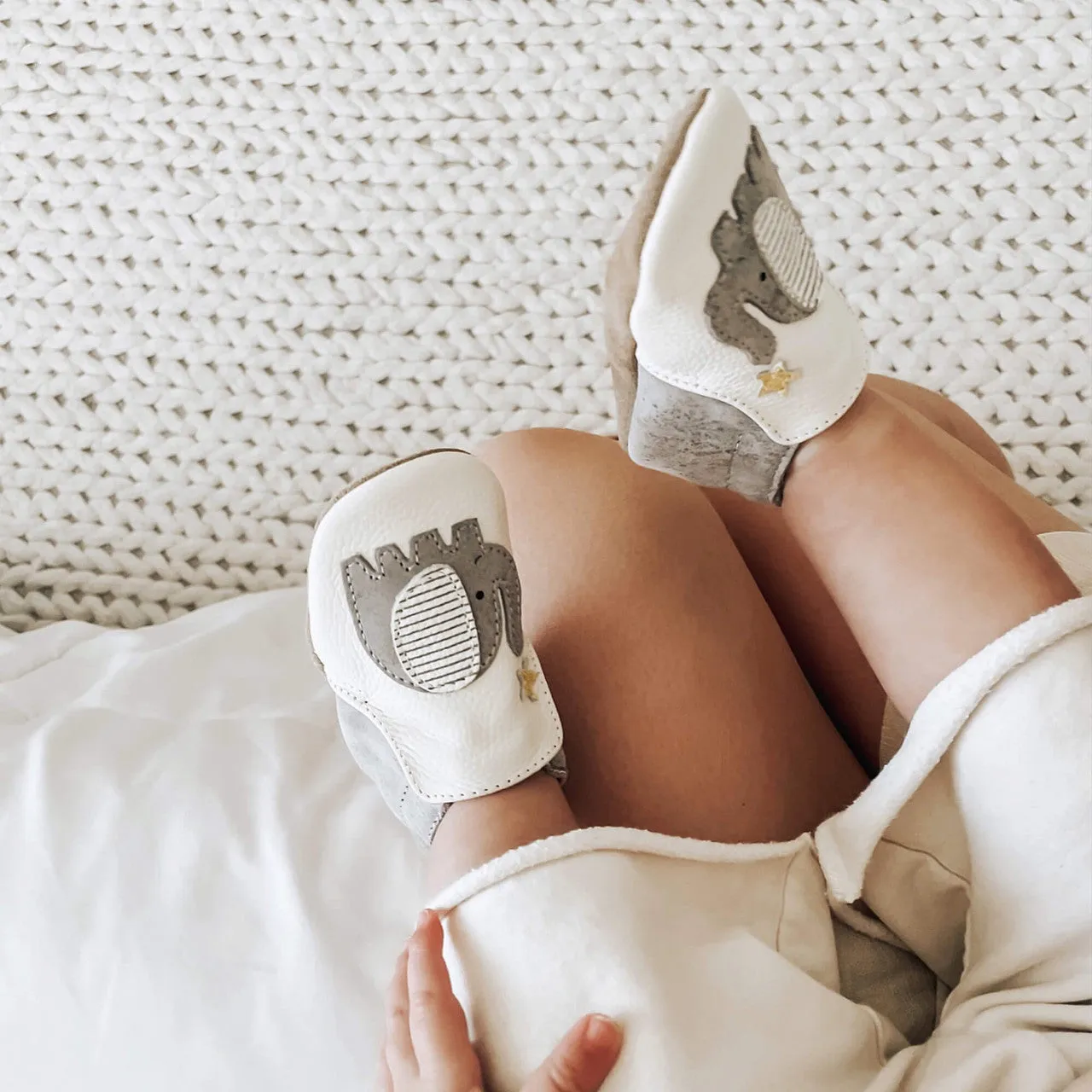 Robeez Elephant Stars | Ivory Infant Soft Sole Bootie