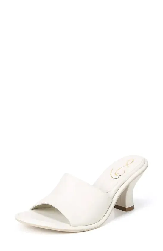 Sam Edelman Aida Ivory Rounded Open Toe Slip On Block Heel Leather Dress Mules