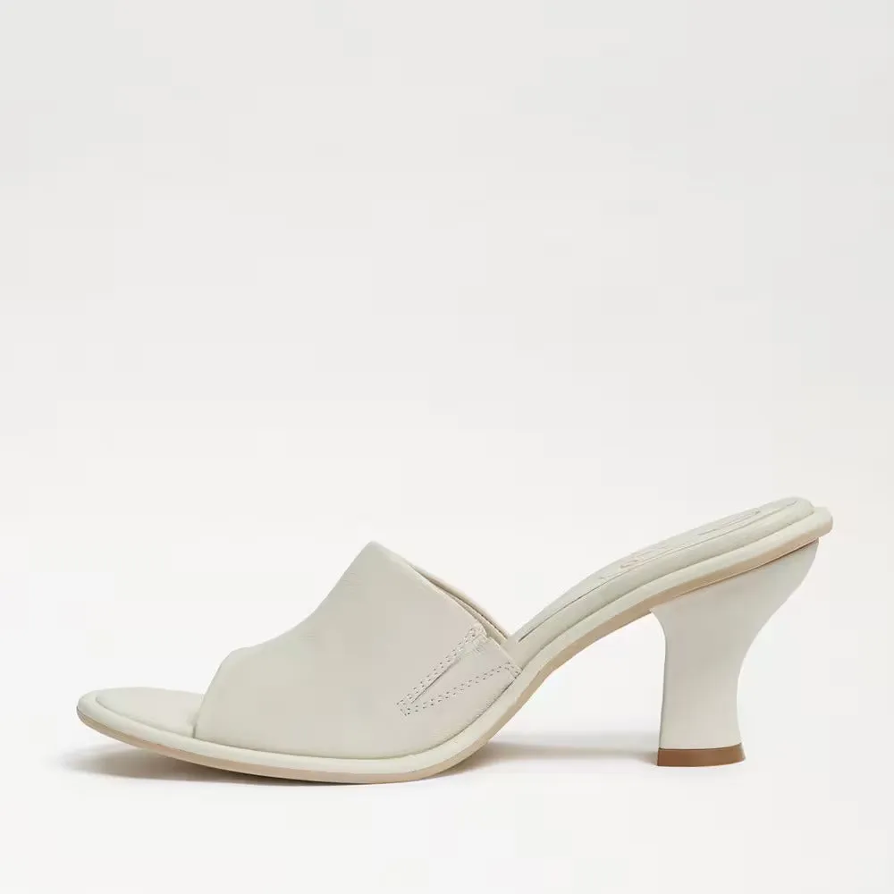 Sam Edelman Aida Ivory Rounded Open Toe Slip On Block Heel Leather Dress Mules