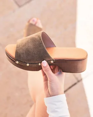 Sandale femme talon carré mule taupe - Vanessa