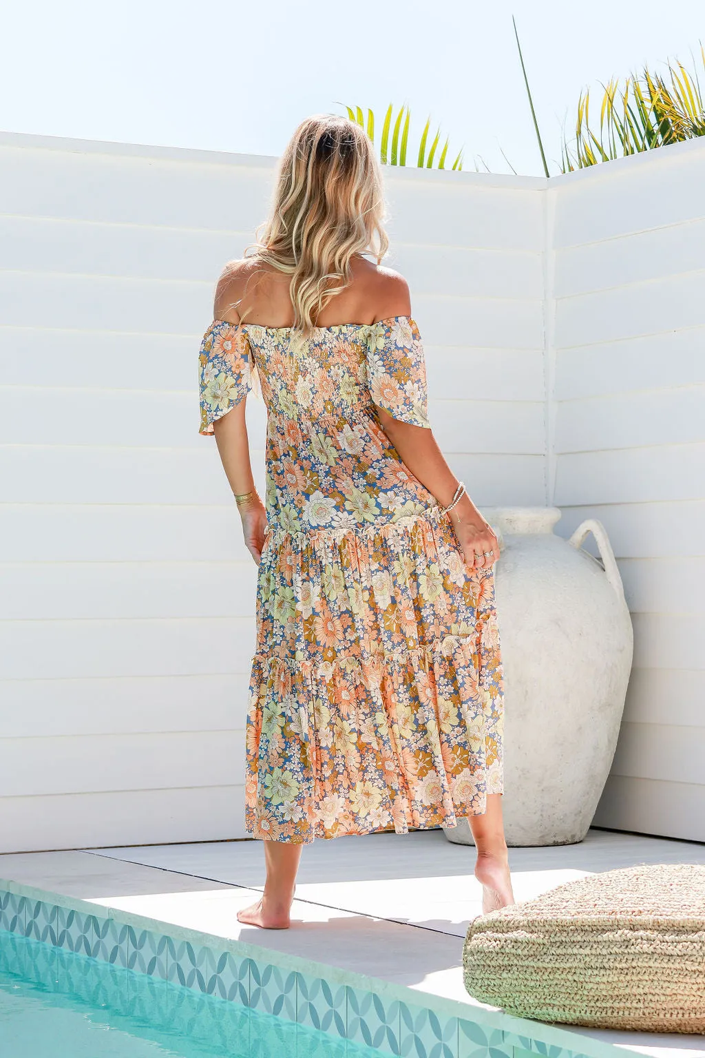 Santorini Dress Floral Peach
